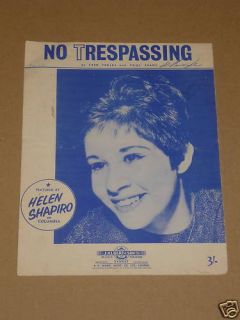 Helen Shapiro No Trespassing Australian Sheet Music