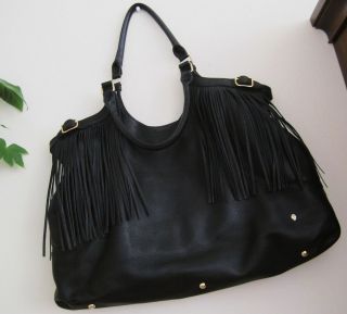 Helen Kaminski Black Leather w Fringe Jumbo Tote Bag RP $800 Sold Out