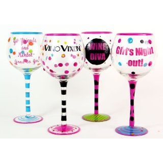 Hand Painted Girls Gotta LIve Wine Glasses, Set of 4