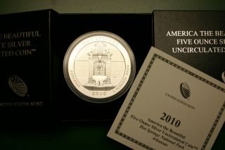 2010 AMERICA THE BEAUTIFUL 5 OZ SILVER COIN, HOT SPRINGS NATIONAL PARK