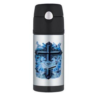 Thermos Travel Water Bottle Holy Cross Doves And Bible