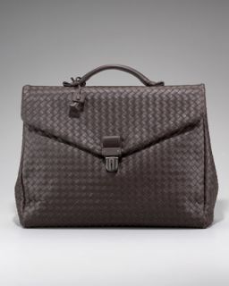 Two Gusset Woven Briefcase, Brown