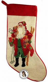 Lynn Haney Holly Santa Christmas Needlepoint Stocking