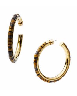 Michael Kors Golden Hoop Earring with Tigers Eye Bead Detail