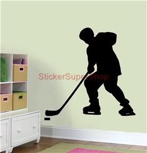Hockey Player Silhouette Decal Personalised Name Wall Sticker Home
