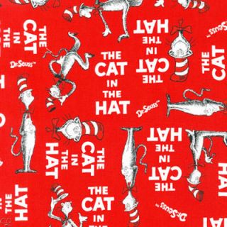  Cat in The Hat Words Book Title on Red Yardage Robert Kaufman