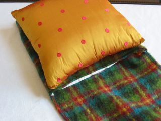 Mackenzie Childs Highland Rose Square Pillow Tartan Plaid w Silk