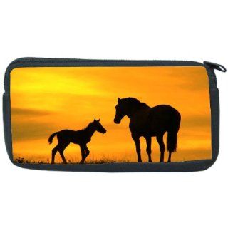 Horse Silhouette orange Backdrop Neoprene Pencil Case