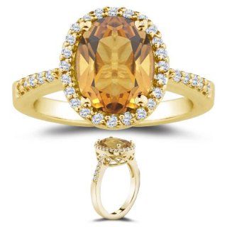 0.24 Cts Diamond & 1.52 Cts Citrine Ring in 14K Yellow