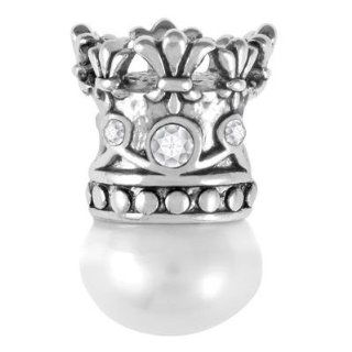 17mm Crown with White Pearl Large Hole Bead   Rhodium