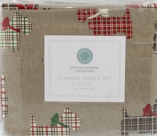  New Holiday Scottie Brown Flannel 4 PC Sheet Set Bedding Full