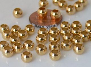 6mm Round GOLD Plated Metal Beads w Large Hole 25