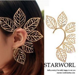New Hot Rock Punk Hollow Out Leaf Leaves Non Piercing Ear Stud Cuff