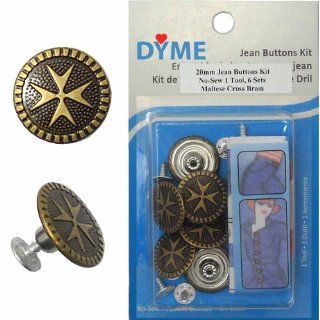 20mm Maltese Cross Brass Jean Tack Buttons Kit, 6 Set with