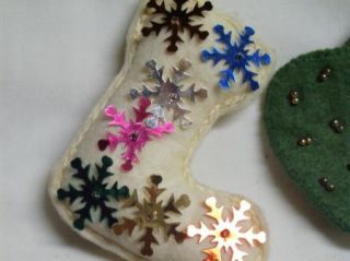  50s Felt Seqiuns Christmas Ornaments Mini Stockings Homemade