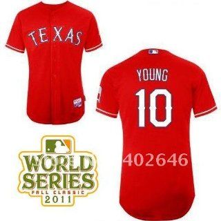 texas rangers #10 michael young red jerseys w/2011 world