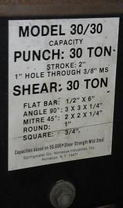 Honeoye Model 30 30 Ton Ironworker w Punch Shear 3 Phase
