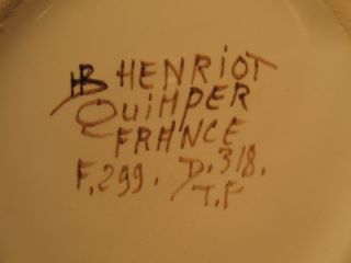Vintage Henriot Quimper France Mustard Honey Pot Sugar Bowl Signed