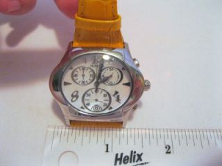 Authentic Honora Ladies Stainless Chronograph MOP Yellow Leather