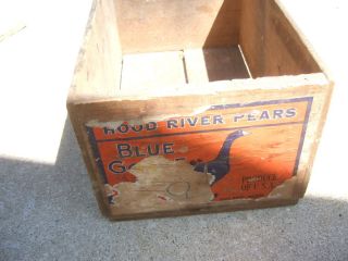 Vintage Hood River Pears Blue GOOSE Wooden Box Crate