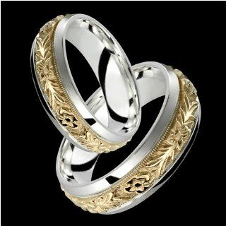 Orazio   Floral Two Tone Comfort Fit Wedding Bands Custom Made