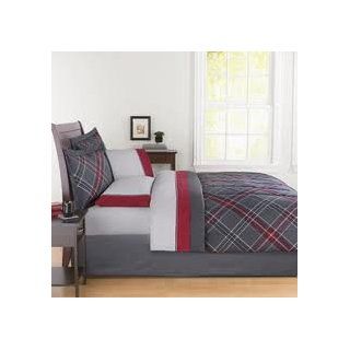 Gray & Red Plaid King Comforter Set