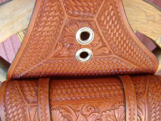 Cow Fully Tooled Leather Western Horse Cowboy Saddle Bags Bag