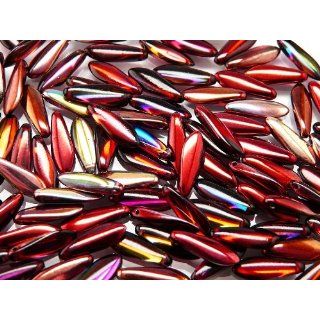 Czech Glass Dagger Beads MAGIC RED BROWN 5x16mm (100pcs
