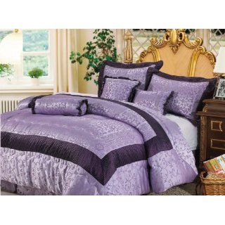 7 Pieces Light Purple Jacquard Floral Comforter Set Bed in