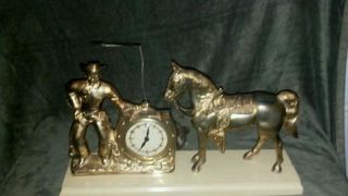 Vintage United Clock Cowboy Horse Lasso Revolves