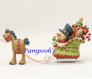 Blossom Bucket Snowman in A One Horse Open Sleigh Christmas Figurine