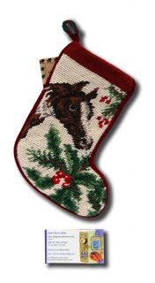 New Brown w White Horse Needlepoint Christmas Stocking Sock 8 1 4H x