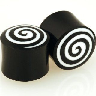 Pair of Horn Double Flared Plugs With Bone Spiral Inlay: 00g: Jewelry