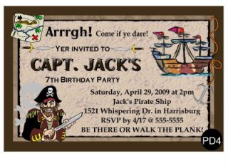 Personalized Pirate Birthday Party Invitations