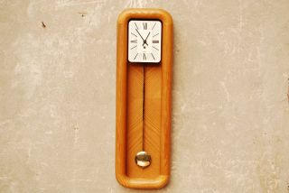 Howard Miller Long Oak Pendulum Wall Clock Mid Century