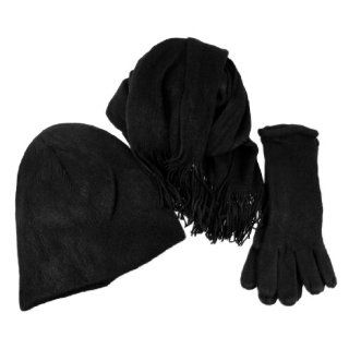Super Soft Black Winter Scarf, Hat, Gloves Set: Clothing