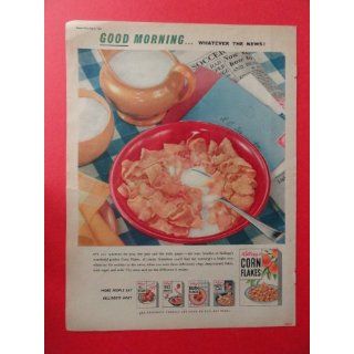 Kelloggs corn flakes,1955 Print Ad. (bowl of corn flakes