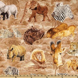 44 Wide Serengeti Wild Animals Sepia Fabric By The Yard