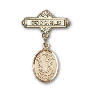 14kt Gold Baby Badge with St. Cecilia Charm and Godchild Badge Pin