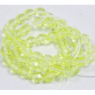 Lemon Yellow Czech 8mm Faceted Round Firepolished Glass