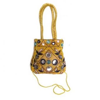 Mango Yellow Sequined Evening Bag with floral Embroidery