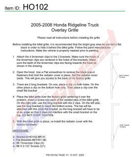 2005 2008 Honda Ridgeline Polished Billet Grille Upper : 