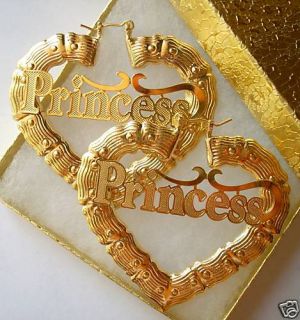  GF Princess Big Double Side Bamboo Design Heart Hoop Earrings