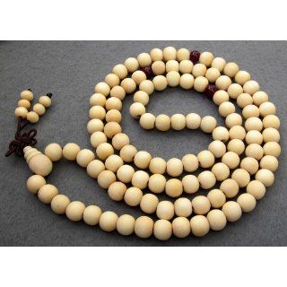 Tibet Buddhist 108 White Wood Beads Prayer Mala Necklace