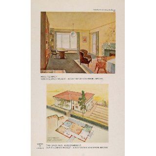 1931 Art Deco House Plan Interior Design Study Print