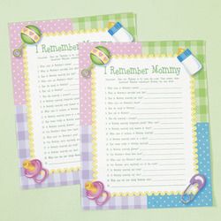 24 I Remember Mommy Baby Shower Game Stroller Party Activity Supply