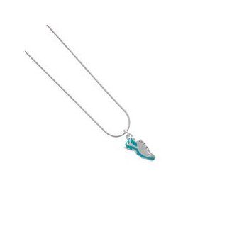 Running Shoe Teal Silver Plated Elegant Snake Chain Charm Necklace