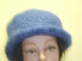 Cp901bm, Hand Crocheted Blue Color Mohair Skull Cap to