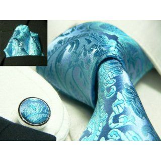  BLUE Tie Set Silk Woven Tie+ Hanky+ Cufflinks 122 
