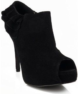 Qupid System 128 Ruffle Peep Toe Bootie BLACK: Shoes